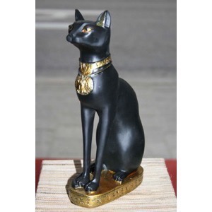 Egyptisk kat i sort/guldfarvet polyresin h:25cm
