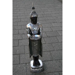 Buddha st�ende s�lv/tr�farvet polyresin h:75cm