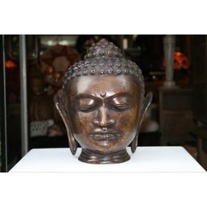 Buddha hoved metal bronzefarvet h:32cm