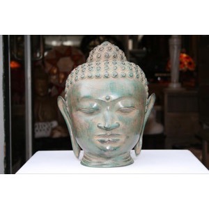 Buddha hoved metal kobber legering h:32cm