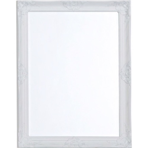 Hvidt spejl facet let barok m/lidt sølv i mønstret 70x90cm - Se flere Hvide spejle
