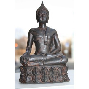 Buddha siddende træfarvet polyresin h:16cm - Se Buddha figurer og Spejle