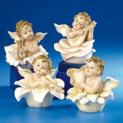 Engle 4 natur siddende i blomsterknop h11cm - Se også Hvide Engle 