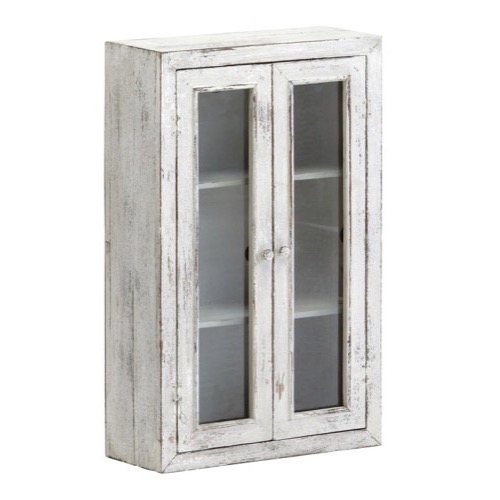 Væg skab 2 glaslåger 2 hylder 73x46x19cm antik look gråhvid - Se hvide møbler og spejle