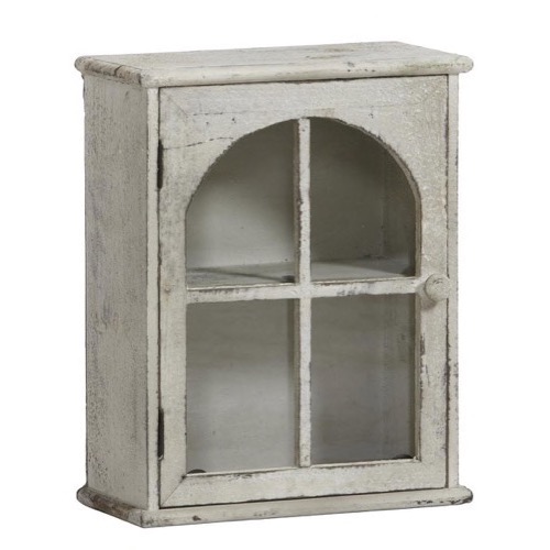 Vægskab antik look hvidgrå glaslåge 30x39x14cm - Se også Hvide møbler og Spejle