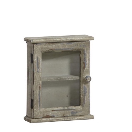 Vægskab 1 glaslåge 24x30x7cm antik look grå blå - Se også Hvide møbler og Spejle