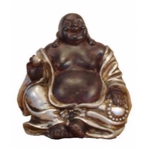 Buddha Happy siddende sølv/træfarvet polyresin h:10cm - Se Buddha figurer og Spejle