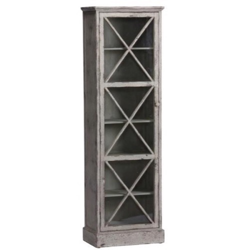 Skab m/ kryds i lågen 53x172x32cm antik look hvidgrå