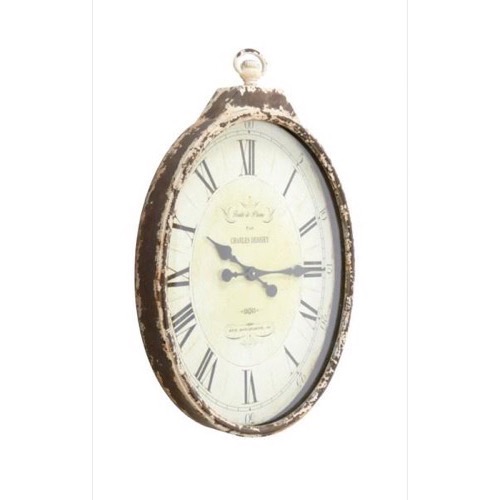 Ur 621 Oval hvid/rust antik look slidt metal 44x69x8cm - Se flere Metal ure