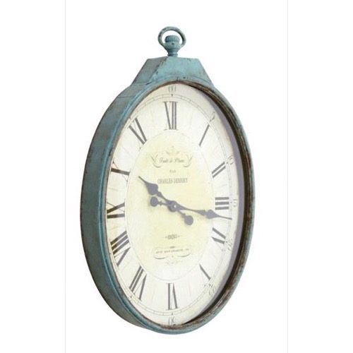 Ur 621 Oval blågrøn/rust antik look slidt metal 44x69x8cm - Se flere Metal ure