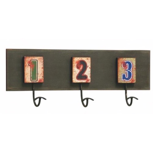 Knagerække antik look m/tal 3 kroge 47x18x8cm