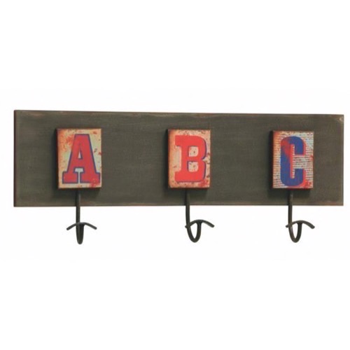 Knagerække antik look m/bogstaver 3 kroge 47x18x8cm