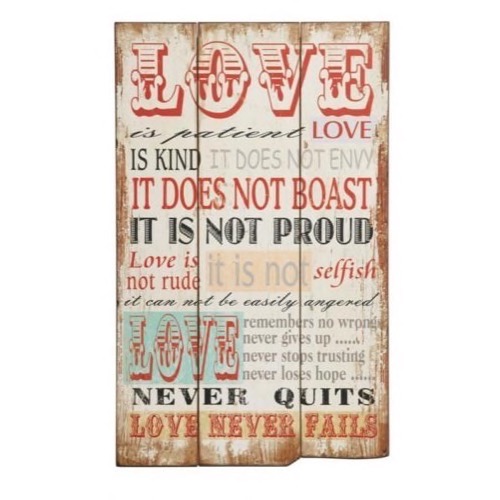 Træ skilt Love Is Patient - Love Is Kind 40x65cm