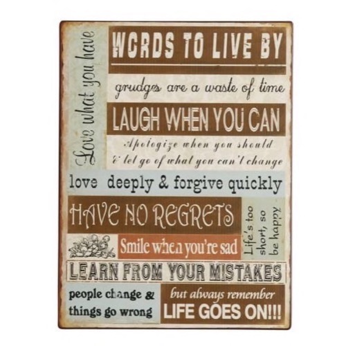 Metal skilt 1390601 Words To Live By 27x35cm