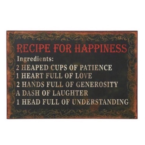 Metal skilt Recipe For Happiness 36x24cm 