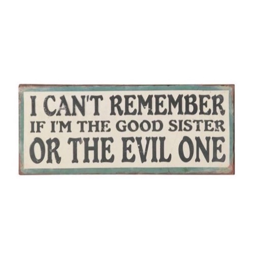 Metal skilt 31x13cm I Can\'t Remember If I\'m The Good Sister Or The Evil One - Se flere Metal skilte