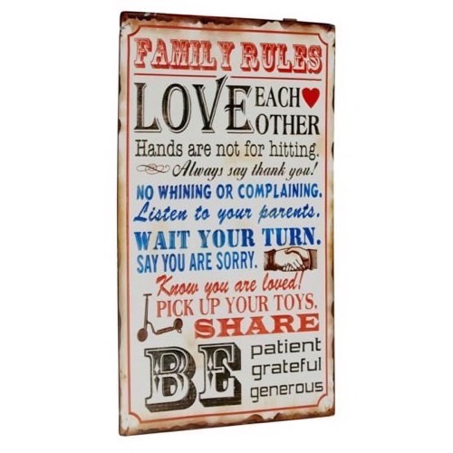 Metal skilt Family Rules 33x54cm