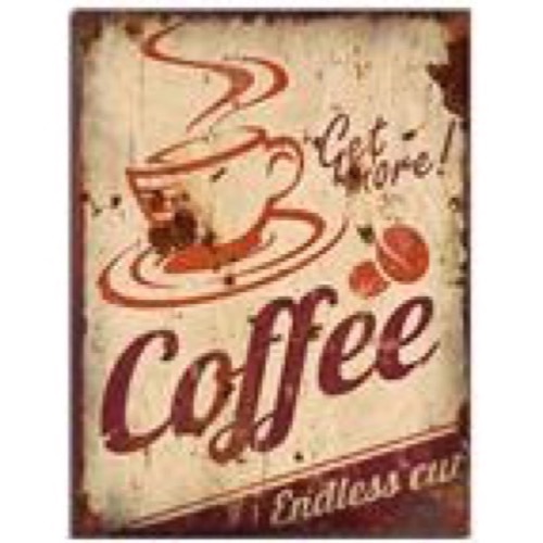 Antik look træ skilt Get More Coffee 30x40cm