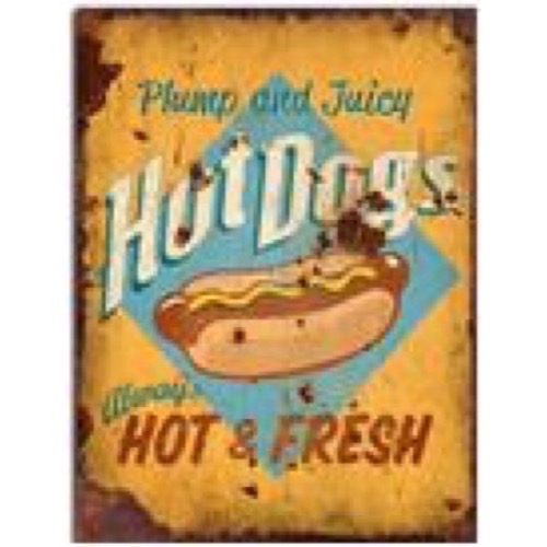 Træ skilt 30x40cm Plump And Juicy Hot Dogs - Se flere Træ skilte