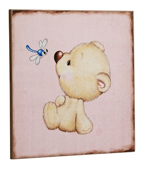 Træ skilt Bamse med guldsmed 30x30cm