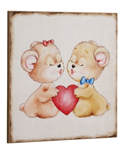 Træ skilt Bamser med rødt Hjerte 30x30cm