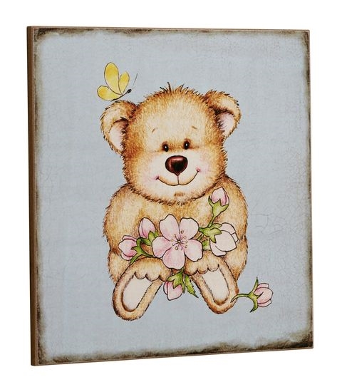 Træ skilt Bamse med Sommerfugl 30x30cm