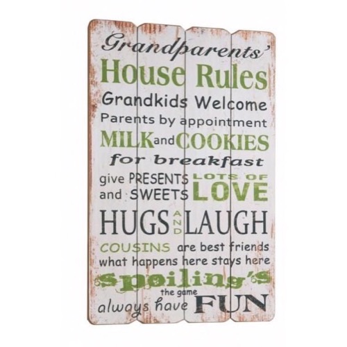 Træ skilt Grandparents House Rules 40x60cm