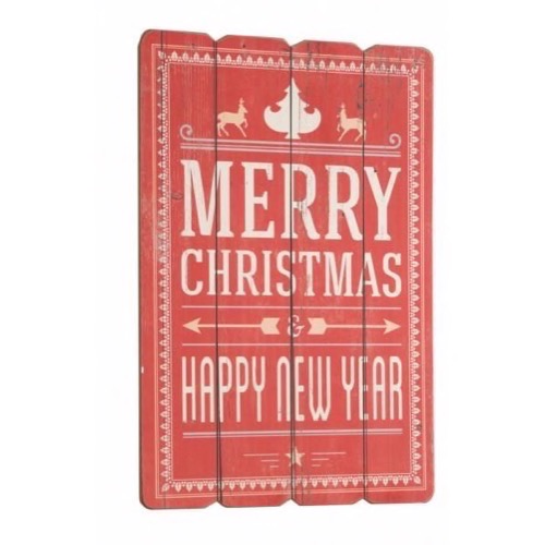 Træ skilt Merry Christmas & Happy New Year 40x60cm