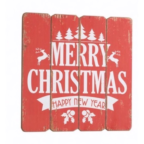 Træ skilt Merry Christmas Happy... 40x40cm