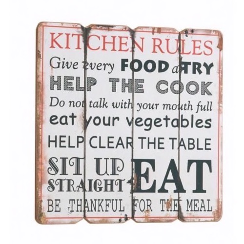 Træ skilt Kitchen Rules 40x40cm