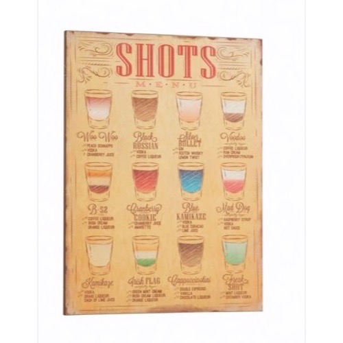 Træ skilt Shots Menu 30x40cm - Se flere Træ skilte