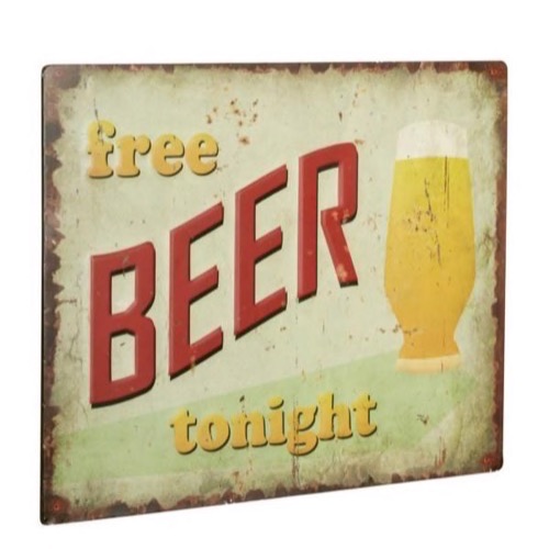 Metal skilt Free Beer Tonight 40x30cm