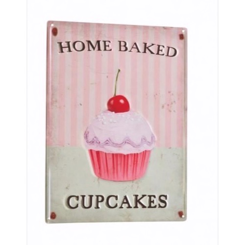Lyserødt metal skilt Home baked Cupcakes 30x40cm