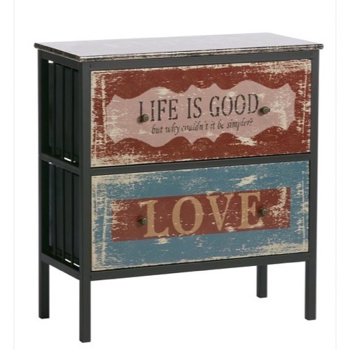 Kommode med Citater 2 skuffer metalstel 75x80x35cm - Se flere Metal møbler og Spejle