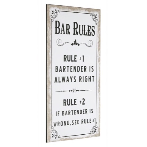 Metal skilt 30x60x0,7cm Bar Rules - Se flere metal skilte og spejle