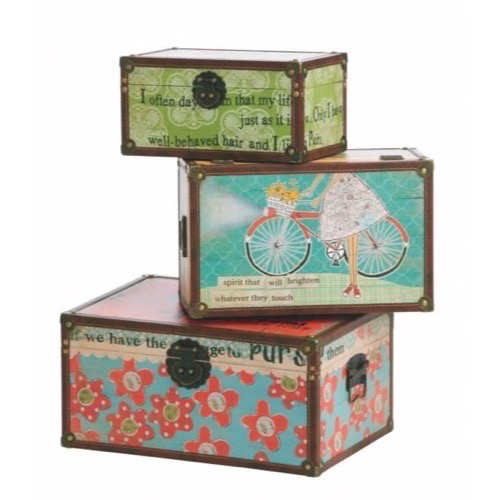 Skrin Pige og Cykel sæt af 3 43x21x30cm - Se flere Skrin og Kufferter 