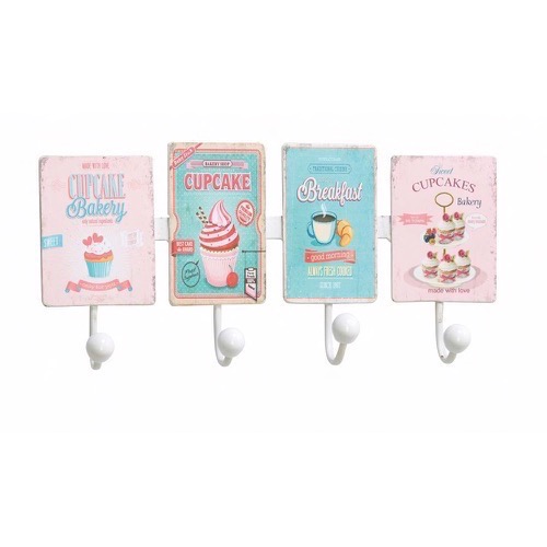 Knagerække 4 kroge CUPCAKE BAKERY antik look metal 38x20cm - Se flere Knagerækker