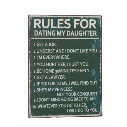 Metal skilt 26x35cm Rules For My Daughter - Se flere Metal skilte 