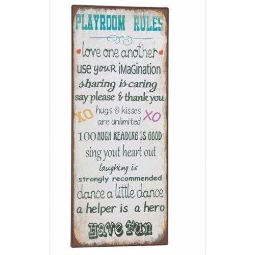 Metal skilt 20x48cm Playroom Rules - Se flere Metal skilte