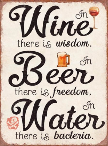 Metal skilt 26x35cm In Wine There Is Wisdom In Beer There Is Freedom In Water There Is Bacteria - Se flere Metal skilte