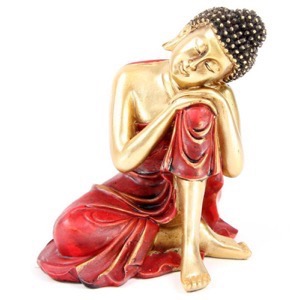Buddha 124 siddende rød og guldfarvet h:12cm - Se Buddha figurer og Spejle