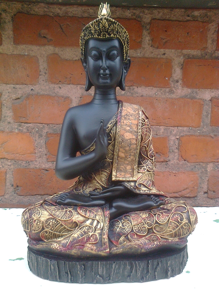 Buddha BUD279D siddende træ og guldfarvet med mønster polyresin h:22cm - Se Buddha figurer