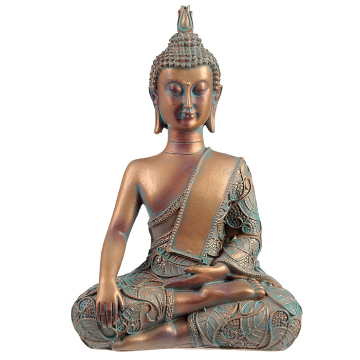Buddha 311A siddende kobberfarvet h:21cm