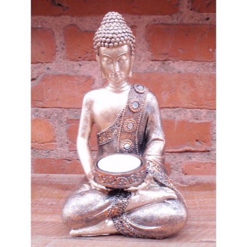 Buddha figur lys guldfarvet 19cm - Se flere Buddha figurer