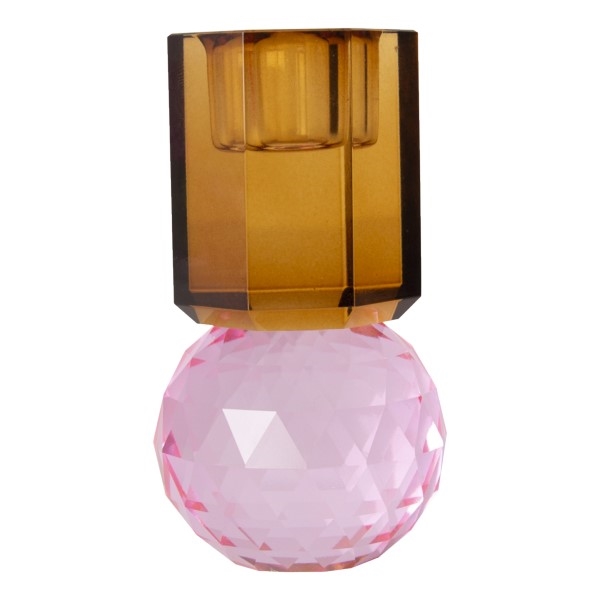 Krystal lysestage ravfarvet/pink 11x6cm