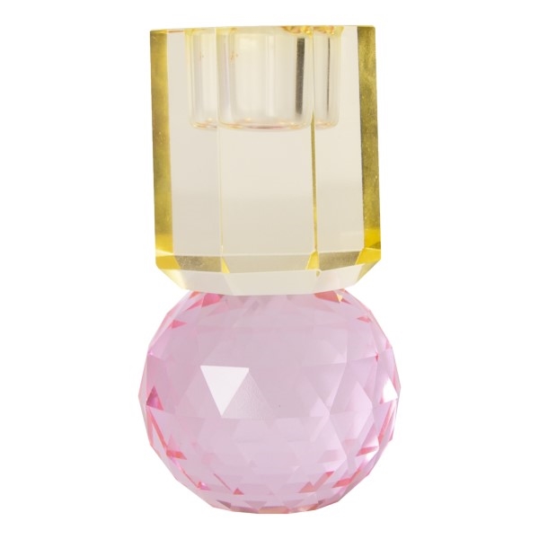 Krystal lysestage lysegul/pink 11x6cm