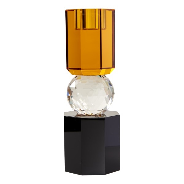 Krystal lysestage rav/klar/sort 19x7x7cm