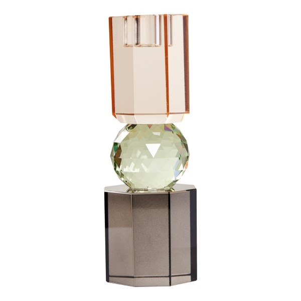 Krystal lysestage peach/mint/grå 19x7x7cm