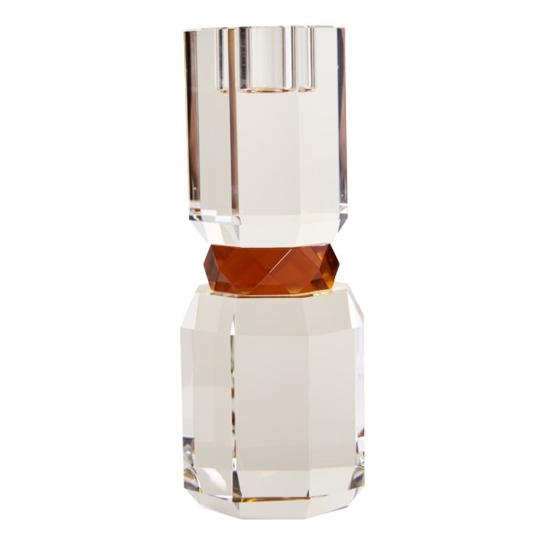 Krystal lysestage klar/ravfarvet/klar 18,5x7x7cm