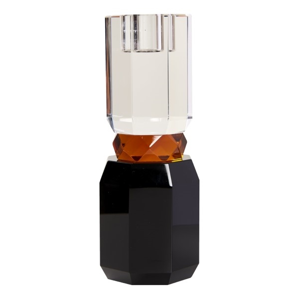Krystal lysestage klar/ravfarvet/sort 18,5x7x7cm
